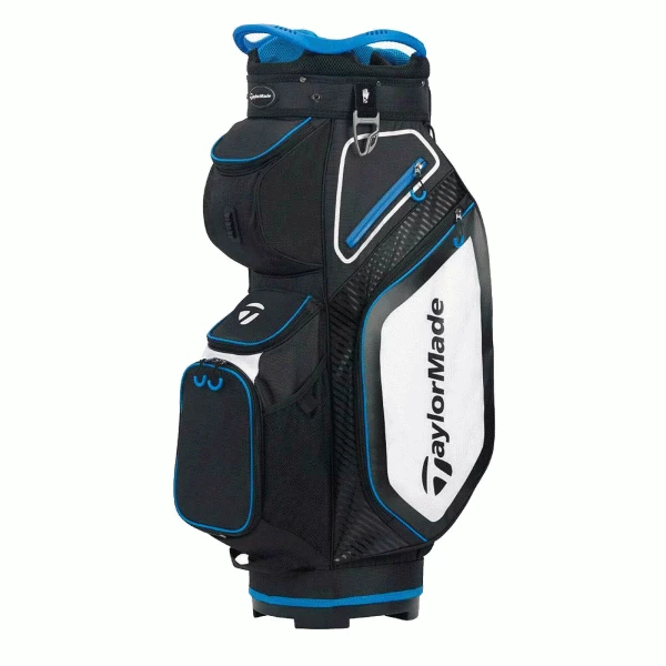 TAYLORMADE PRO SERIES 8.0 GOLF CART BAG – BLACK / WHITE / BLUE 1 TAYLORMADE PRO SERIES 8.0 GOLF CART BAG – BLACK / WHITE / BLUE