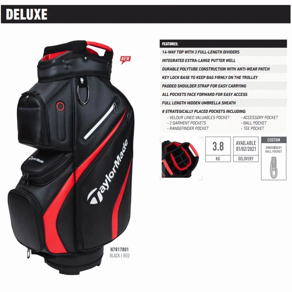 TAYLORMADE DELUXE GOLF CART TROLLEY BAG – BLACK / BLUE 3 TAYLORMADE DELUXE GOLF CART TROLLEY BAG – BLACK / BLUE - Image 3