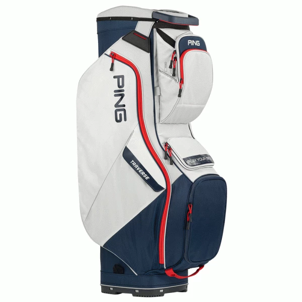 PING TRAVERSE 214 GOLF CART BAG – PLATINUM / NAVY / RED 1 PING TRAVERSE 214 GOLF CART BAG – PLATINUM / NAVY / RED